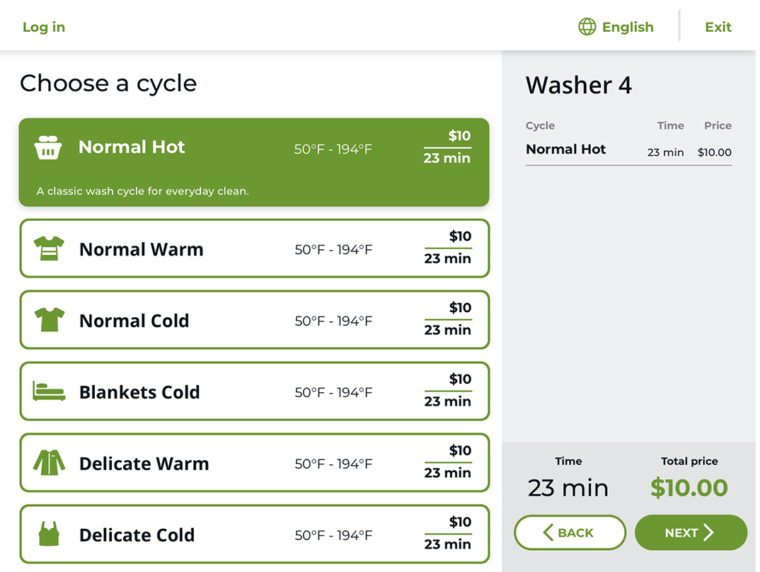 choose a cycle screen