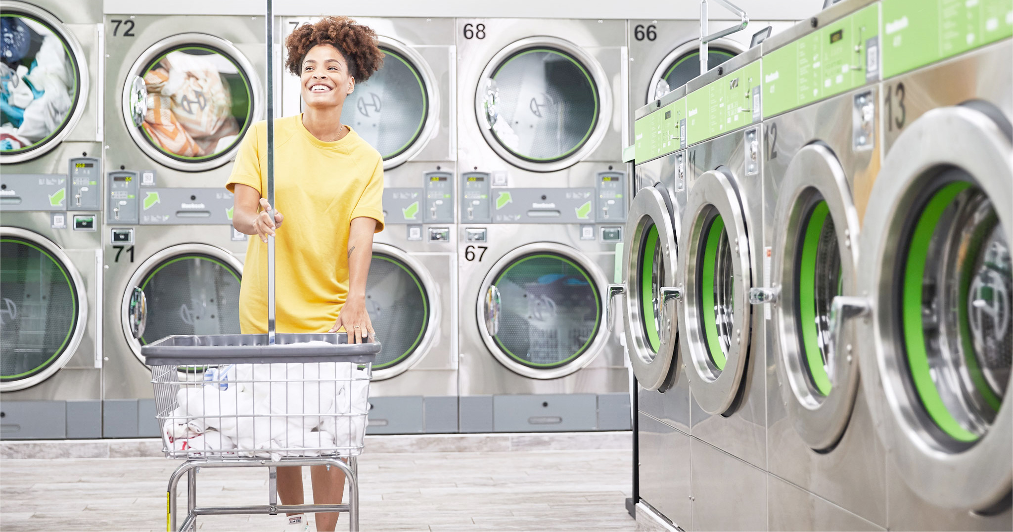 Woman in laundromat